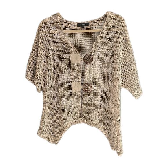 Kaktus Beige Open Knit Lagenlook Mesh Preppy Cardigan Sweater Womans Size Small - Picture 1 of 5